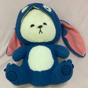 Blue Plush Bunny Costume Bear Stuffed Toy - White Belly